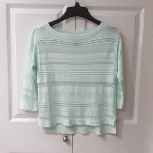 WHBM Mint 3/4 Sleeve Sheer Cropped Top, XS